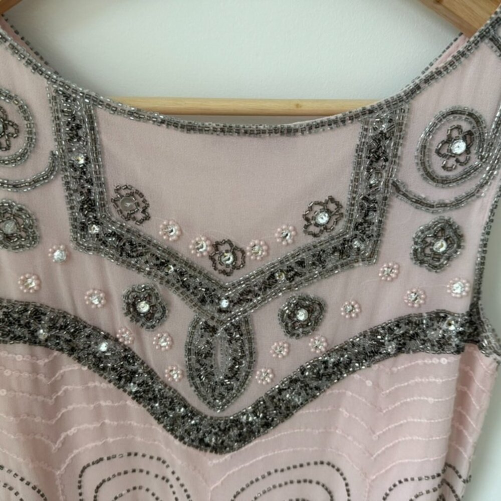 FROCK AND FRILL Beaded Art Deco Dress | Blush & Silver | Size 8 - Picture 9 of 9